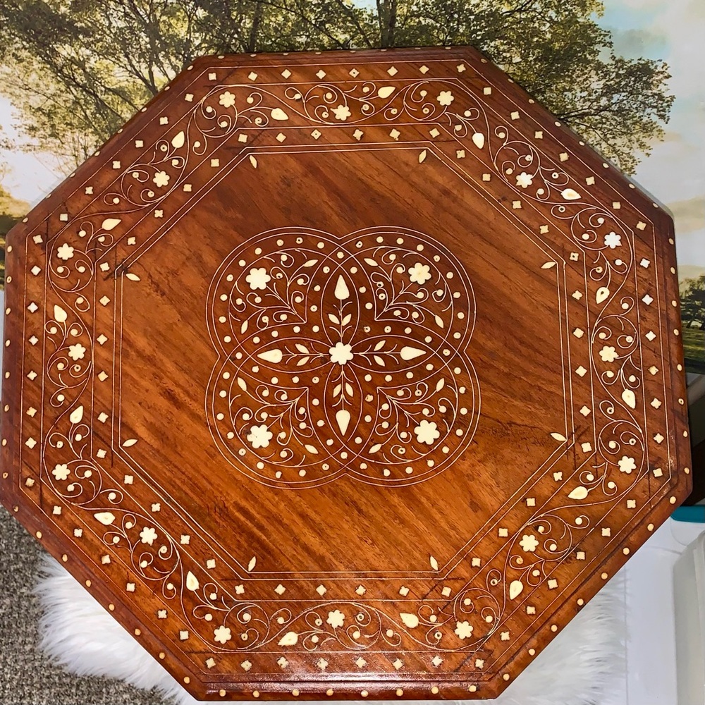Indian Side Table with Bone Inlay - Picture 4 of 11